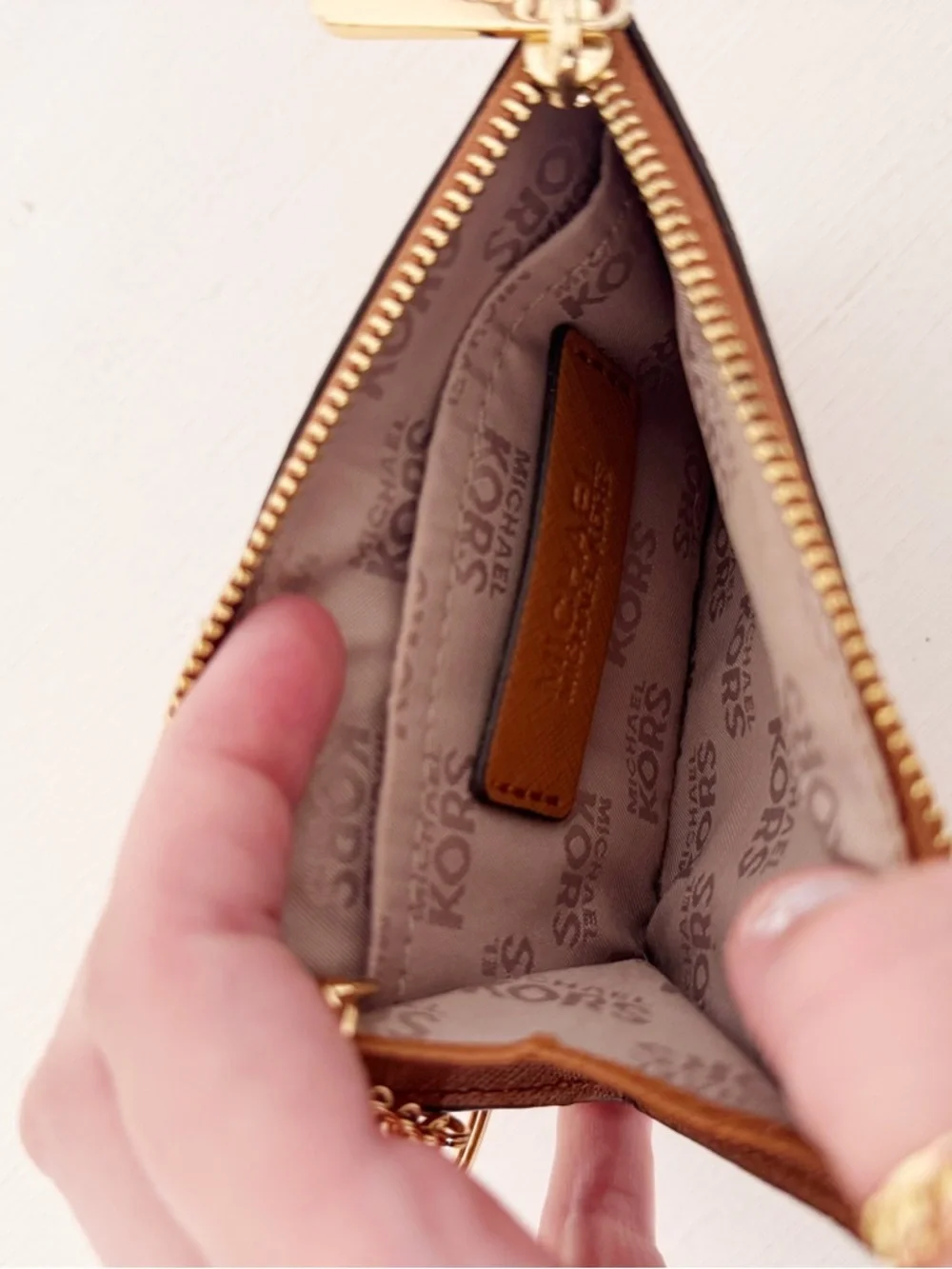 Michael Kors Tan Leather Zip Coin Pouch with Key Ring